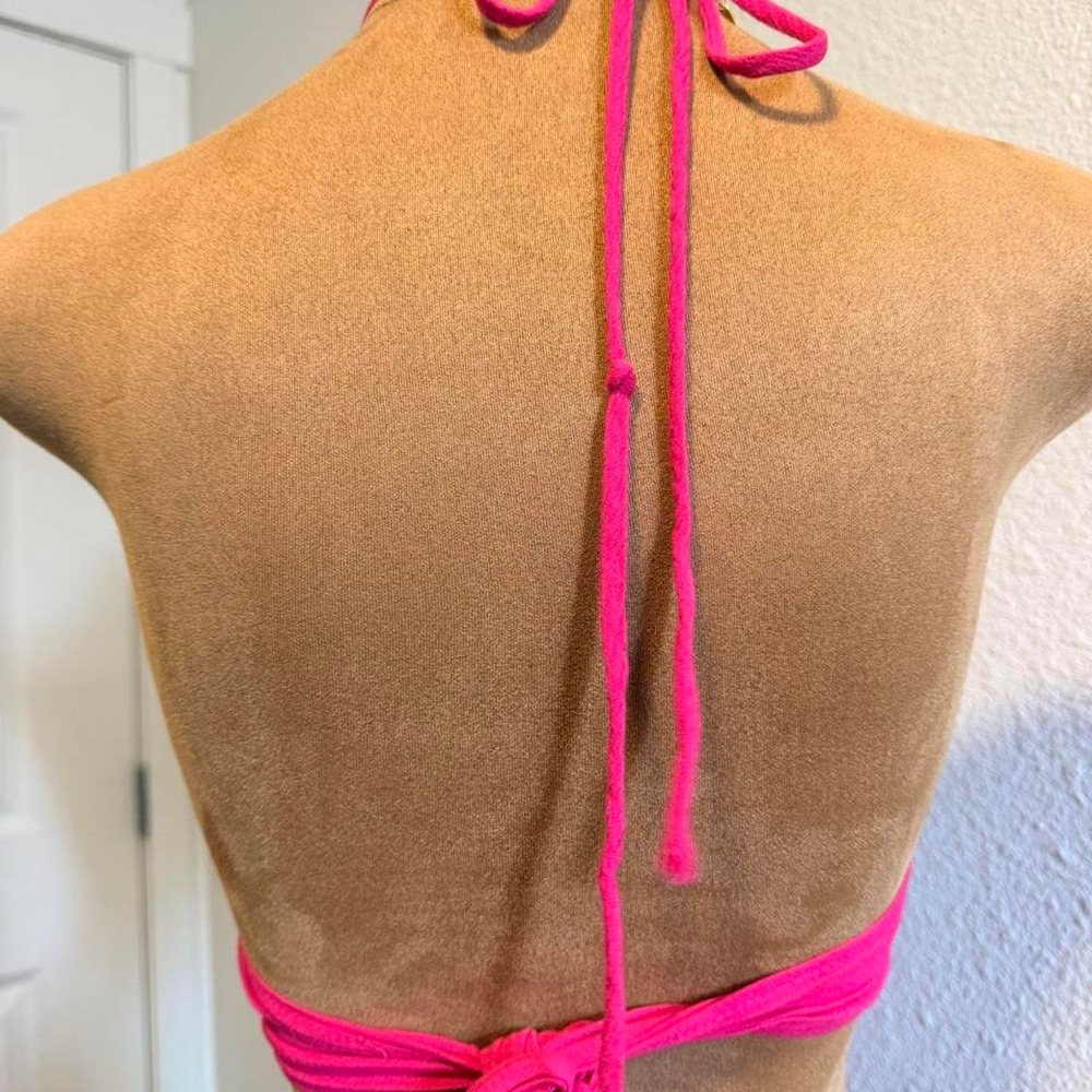 Pink halter neck jumpsuit with cut out detail and tie back - Picture 3 of 4